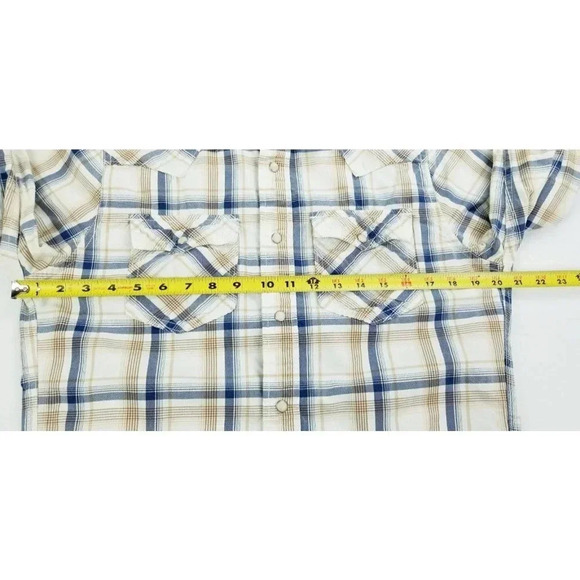 Ruehl No. 925 Size Medium Men's Vanilla Tan Gray Plaid Western Pearl Snap Shirt - Picture 3 of 10